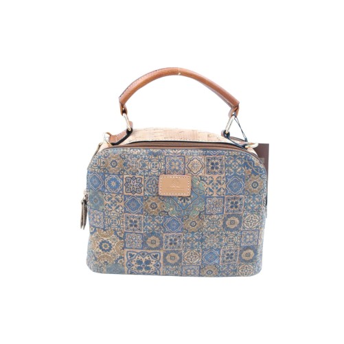 Sac en liège imprimé géométrique vintage bleu