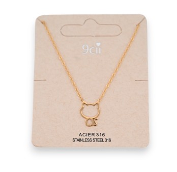Collier acier doré petit chat