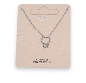 Collier acier argenté petit chat