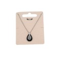 Collier acier argenté médaillon goute noire céramique et strass
