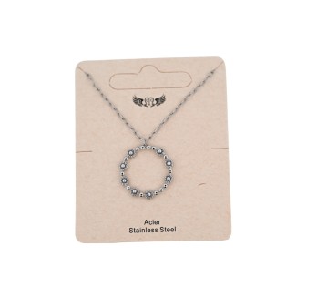 Collier acier argenté couronne de fleurs et de petites perles grises