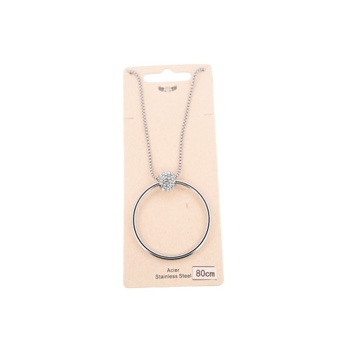 Collier acier argenté cercle ajouré et charms strass