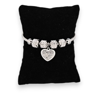 Bracelet acier argenté breloque coeur scintillant
