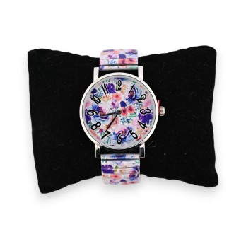 Montre élastique motifs fleurs multicolores