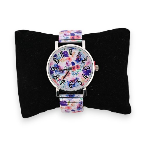 Montre élastique motifs fleurs multicolores
