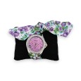 Montre fantaisie bracelet tissu floral parme et vert