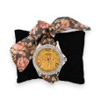 Montre bracelet tissu motif floral cadran moutarde