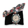 Montre bracelet tissu motifs floral vert bouteille