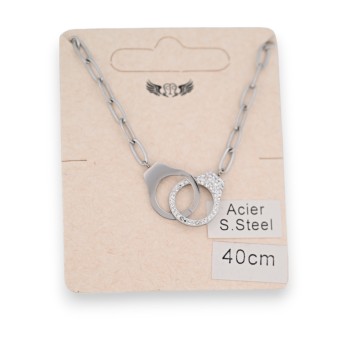 Collier acier doré menotte uni et strass