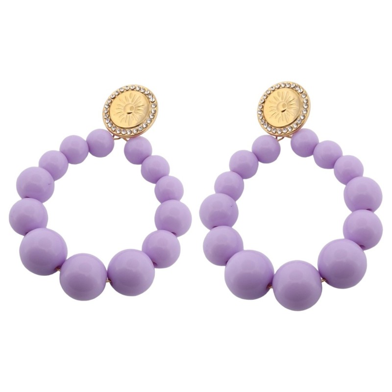 Boucles d'oreilles perles parme et métal doré