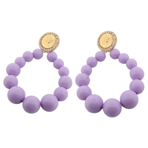 Boucles d'oreilles perles parme et métal doré