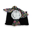 Montre bracelet tissu bleu canard fleur rose