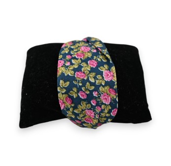 Montre bracelet tissu bleu canard fleur rose