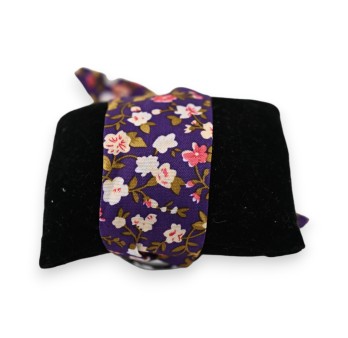 Montre bracelet tissu violet fleurs multicolores