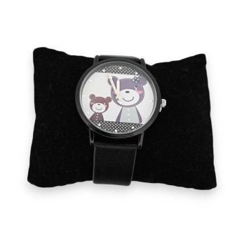 Montre simili cuir famille nounours cadran noir