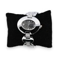 Montre fantaisie argenté cadran noir ovale