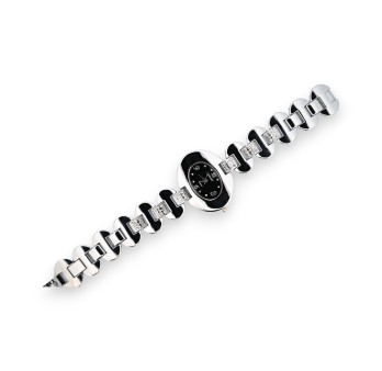 Montre fantaisie argenté cadran noir ovale