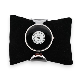 Montre bracelet fantaisie argentée pois noirs