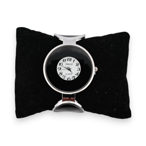 Montre bracelet fantaisie argentée pois noirs