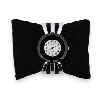 Montre bracelet fantaisie argentée cadran noir facette
