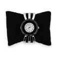 Montre bracelet fantaisie argentée cadran noir facette