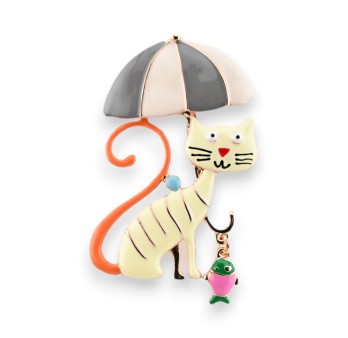 Broche aimantée chat parapluie humour