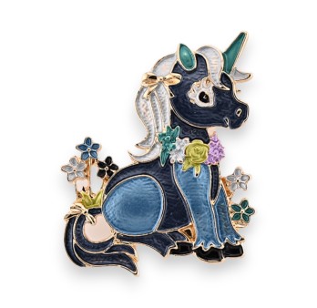 Broche aimantée licorne nuances bleues