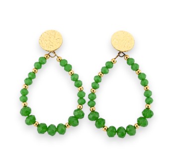 Boucles d'oreilles acier doré perles vertes Brésil