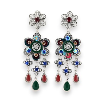 Boucles d'oreilles argentées fantaisies multicolores