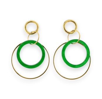Boucles d'oreilles acier doré cercles enlacés vert brésil