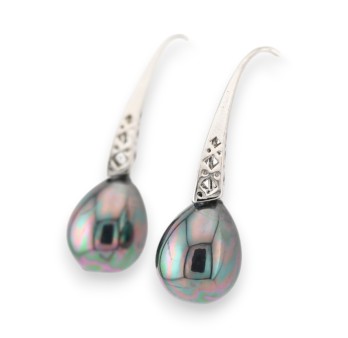 Boucles d'oreilles fantaisies argentées perles grises