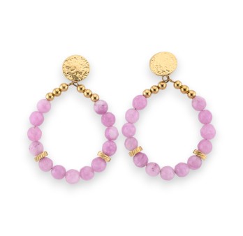 Boucles d'oreilles créoles acier doré perles Améthyste