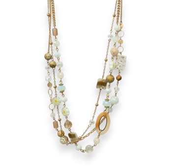 Parure collier doré fantaisie multi rangs perles diverses