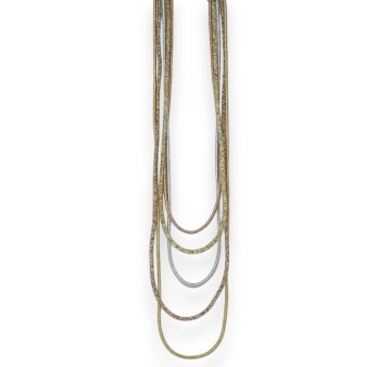 Collier fantaisie long multi rangs 3 couleurs