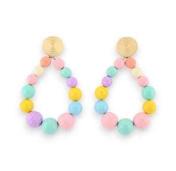 Boucles d'oreilles créoles perles facettes multicolores pastelles brillantes brillantes