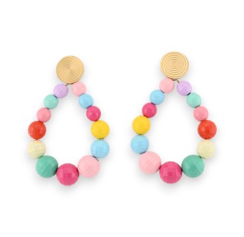 Boucles d'oreilles créoles perles facettes multicolores vives brillantes