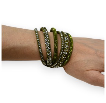 Bracelet double kaki strass