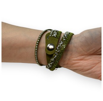 Bracelet double kaki strass