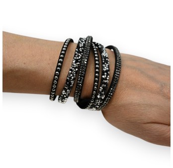 Bracelet double noir strass