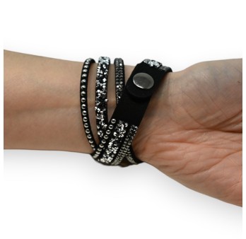 Bracelet double noir strass