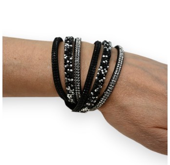 Bracelet double noir strass blanc