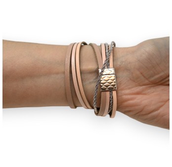 Bracelet double cuir rose étoile