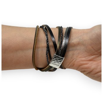 Bracelet cuir double noir étoile