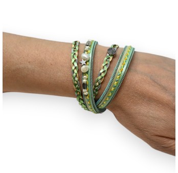 Bracelet double cuir vert d'eau tresse