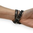 Bracelet double cuir noir détails perles scintillantes