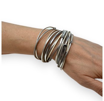 Bracelet double cuir argenté