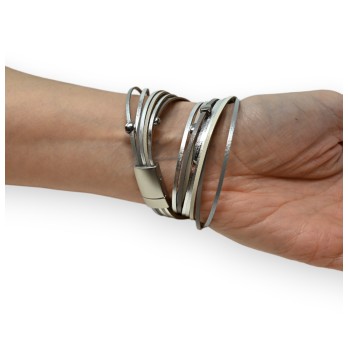 Bracelet double cuir argenté