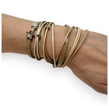 Bracelet double cuir nuances beige étoiles