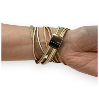 Bracelet double cuir nuances beige étoiles