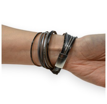 Bracelet double cuir nuances gris noir